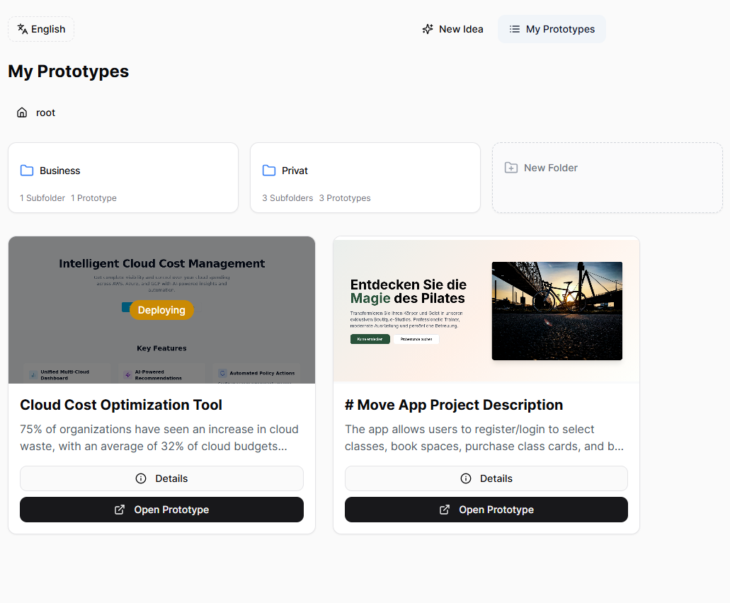 Application prototype showcase
